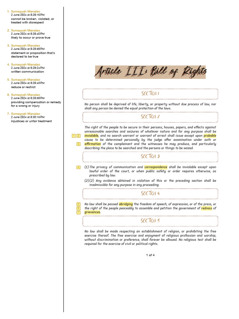 Article III: Bill of Rights | PDF | Ex Post Facto Law | Search And Seizure