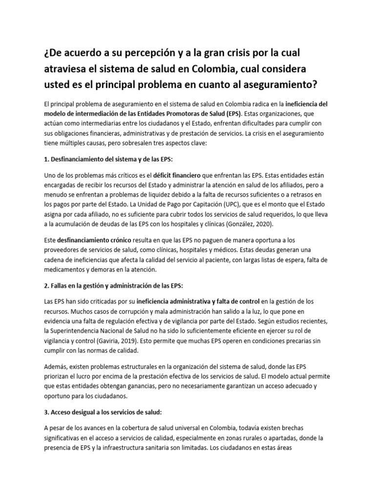 De Acuerdo A Su Percepción y A La Gran Crisis Por La Cual Atraviesa El ...