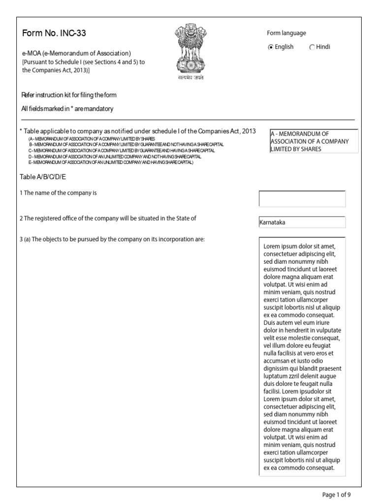 Memorandum of Association | PDF