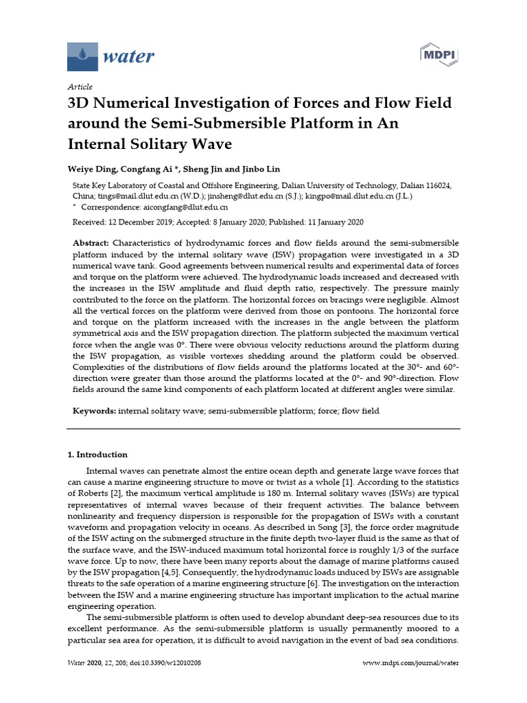 3D Numerical Investigation of Forces and Flow Fiel | PDF | Fluid ...