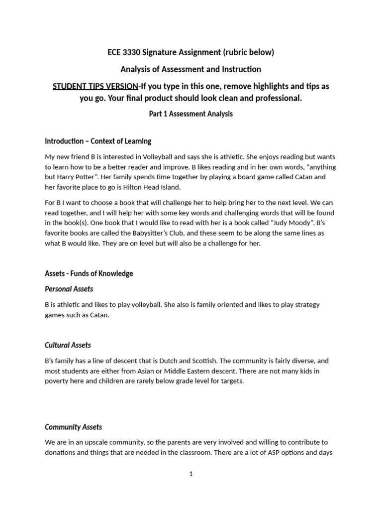 3330 Signature Assignment Color Coded For Students | PDF | Reading ...