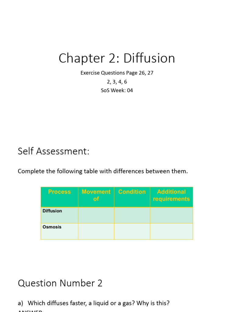 Chapter 2: Diffusion: Exercise Questions Page 26, 27 2, 3, 4, 6 Sos ...