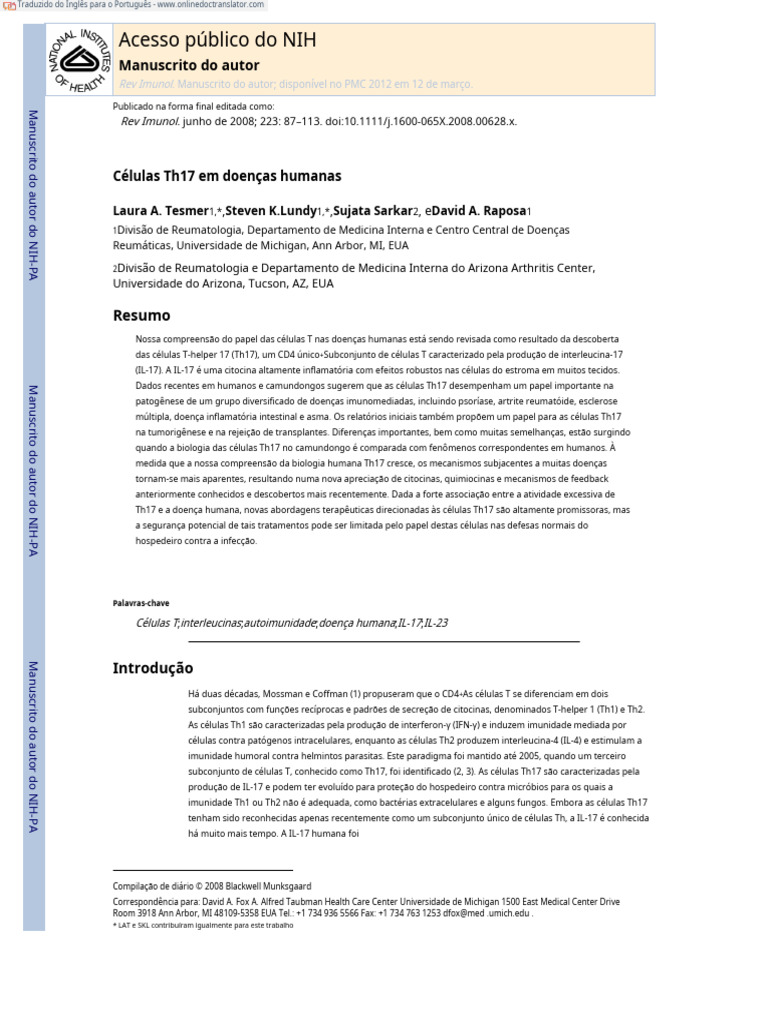 Células Th17 em Doenças Humanas | PDF