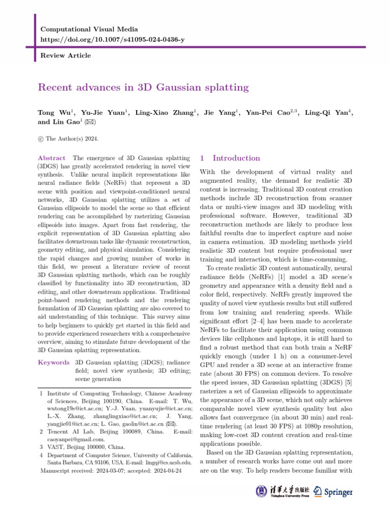 Recent Advances in 3D Gaussian Splatting | PDF