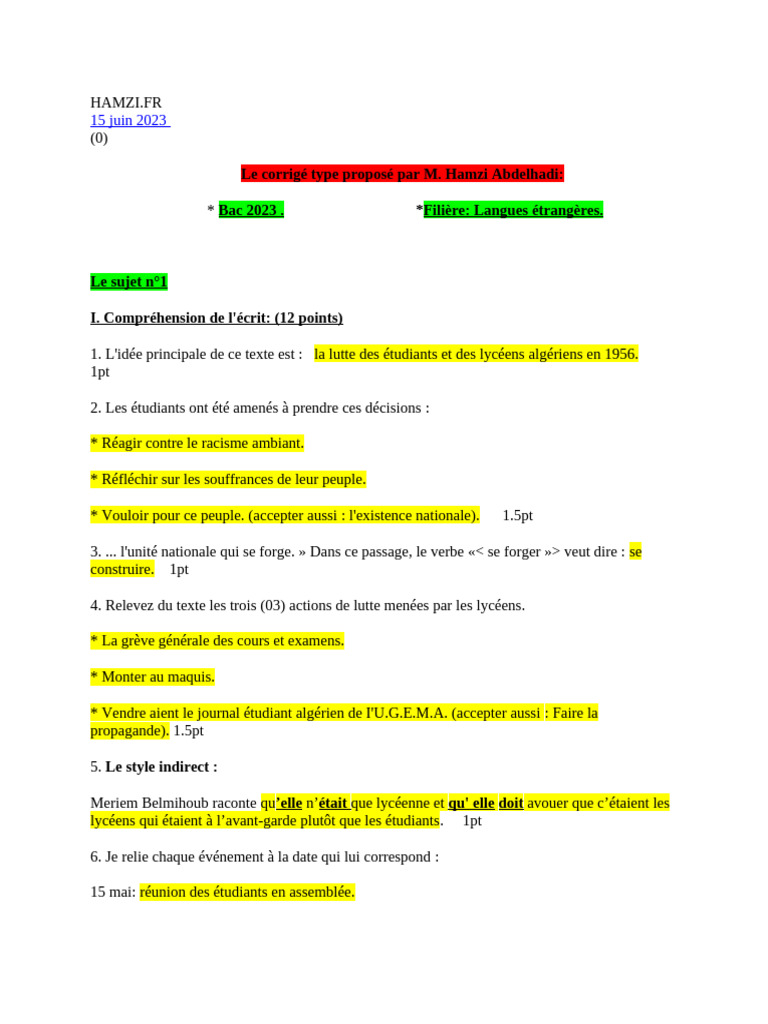 Corriger Type Bac 2023 Pdf