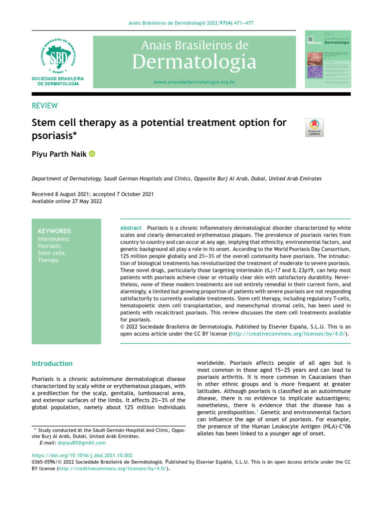 Stem Cell Therapy As A Potential Treatment Option For | PDF