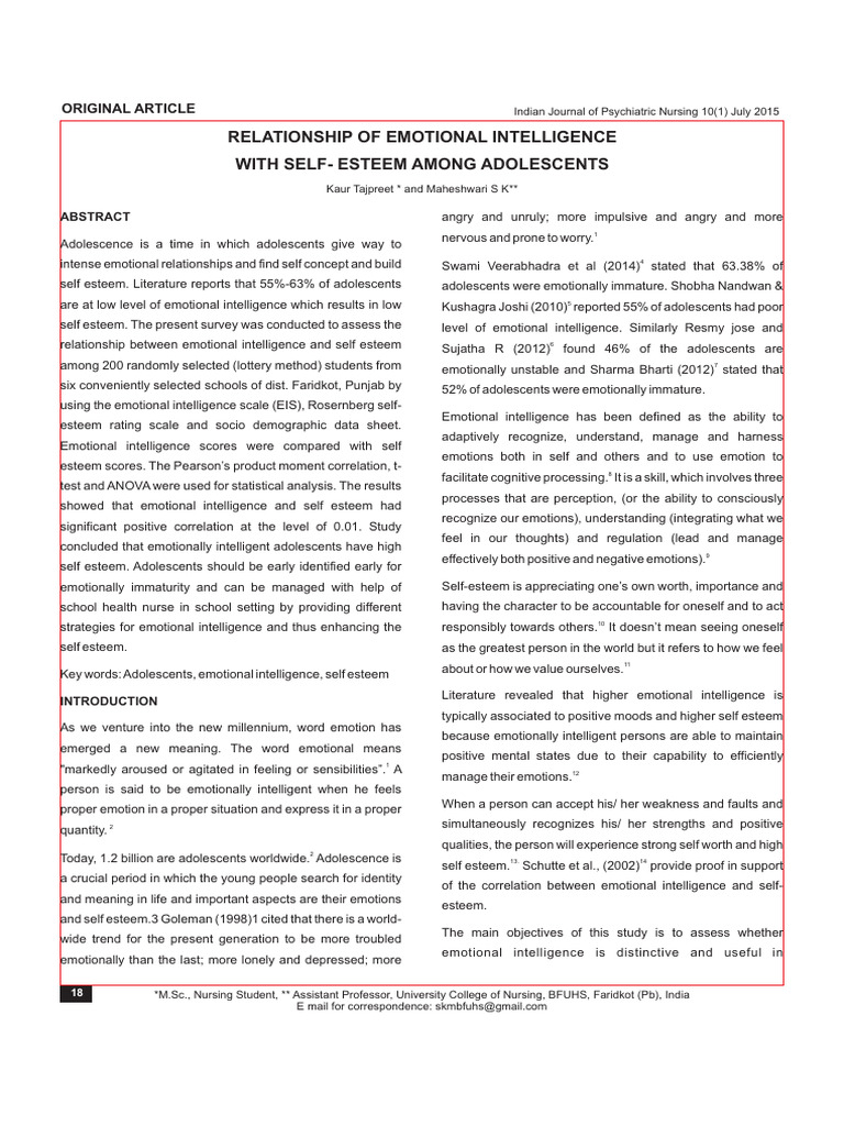 Relationship of Emotional Intelligence With Self .6 | PDF