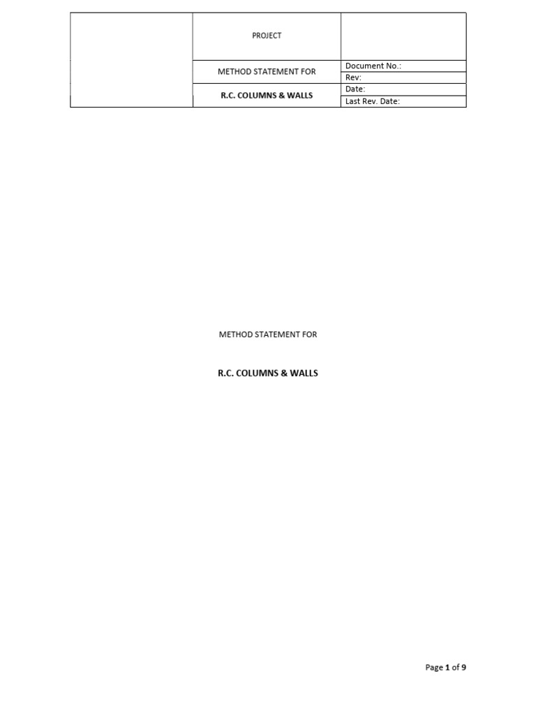 Method Statement For RCC Columns & Walls | PDF