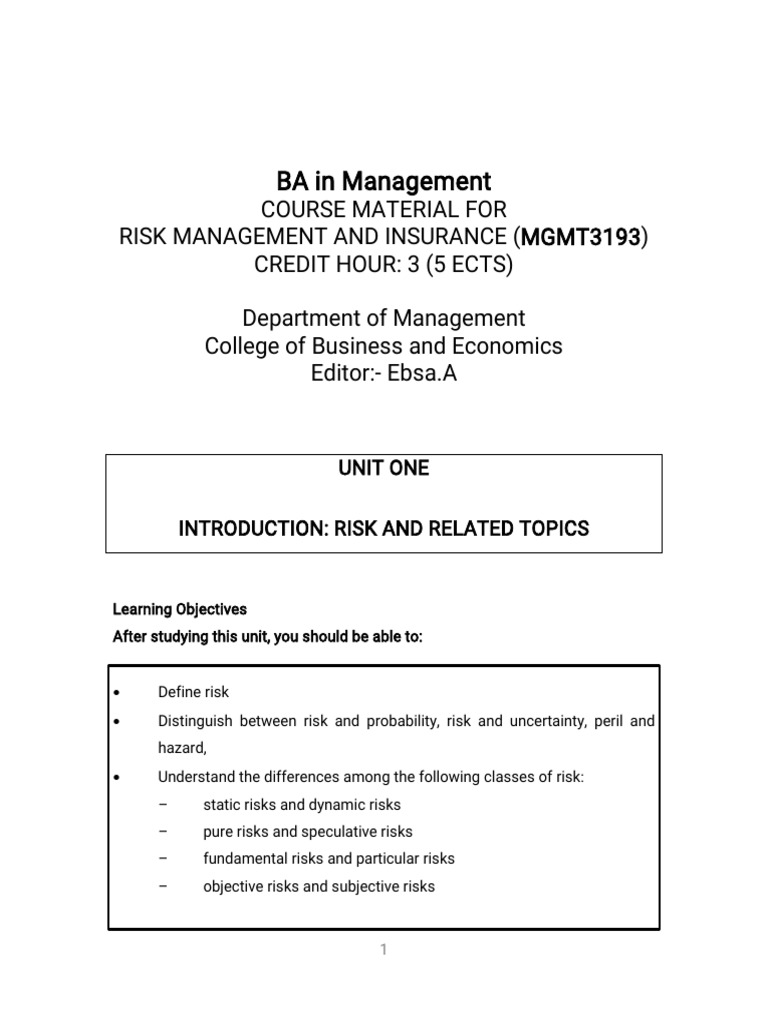 Risk Management and Insurance | PDF