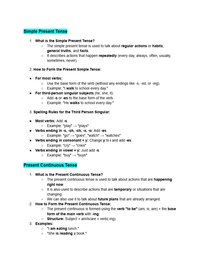 English Lesson On Simple Present Tense and Present Continuous Tense ...