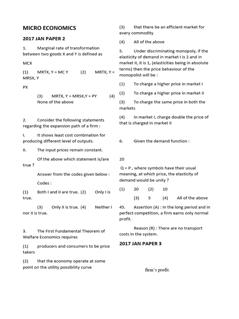 MICRO ECONOMICS Previous Year Questions | PDF