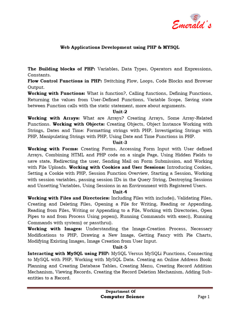 Web Application Development Using PHP and MYSQL - Complete Material ...
