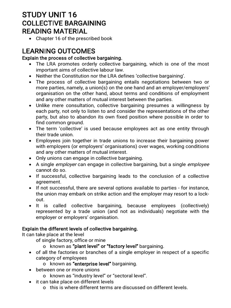 MRL3702 - Study Unit 16 - Collective Bargaining and The Law | PDF
