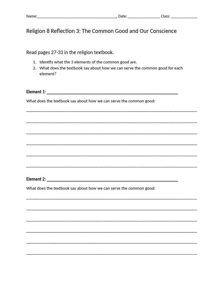 Religion 8 Unit 1 Reflection 3 | PDF