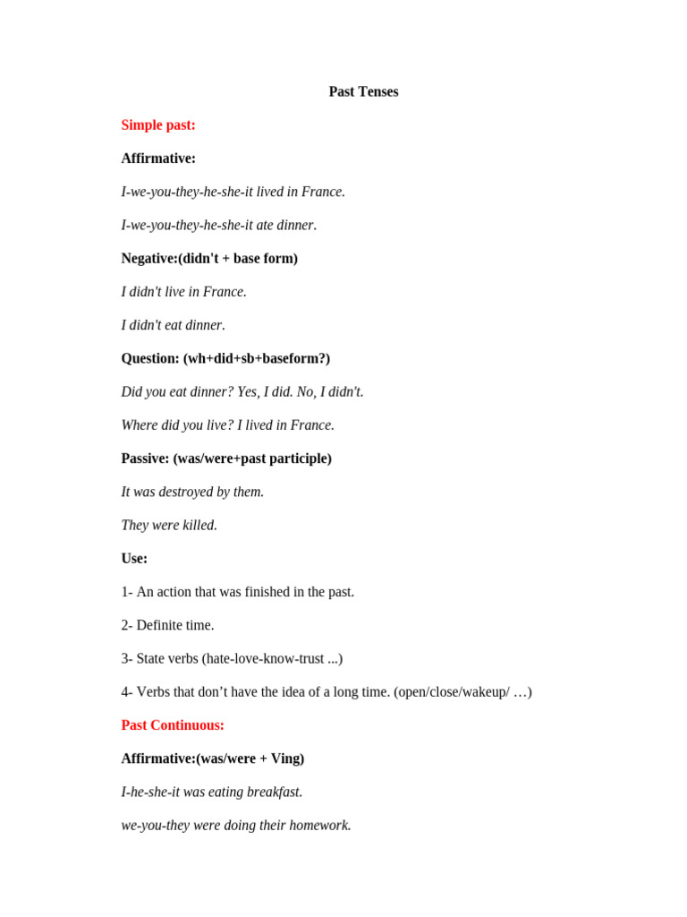 Past Tenses | PDF