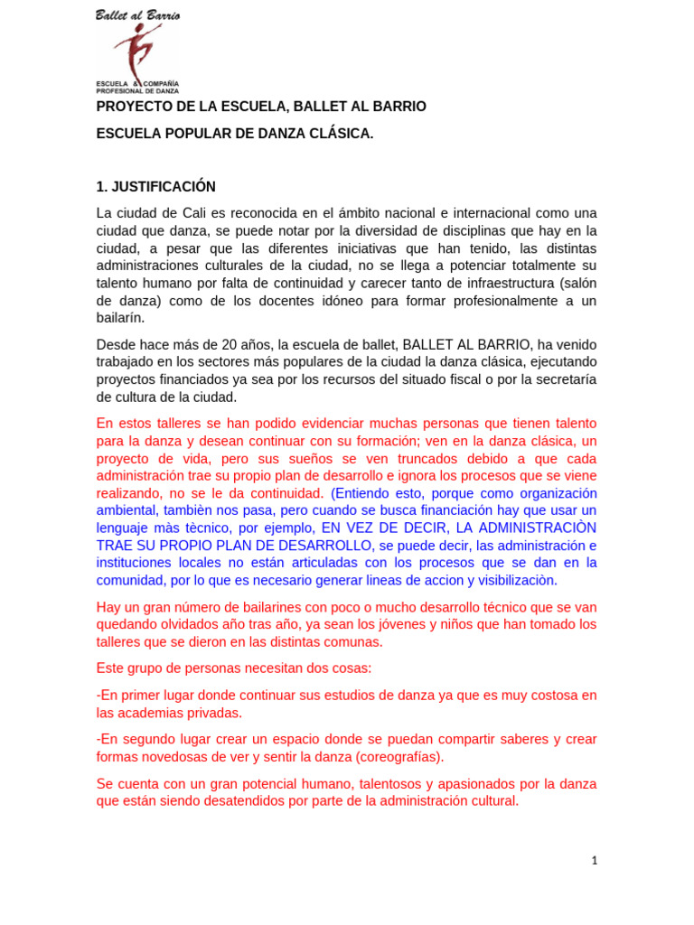 Proyecto Escuela Popula de Danza Clasica | PDF | Ballet | Ciencias sociales
