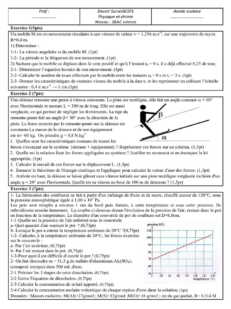 Devoir 1 Modele 1 Physique Et Chimie 1er BAC Sciences Experimentales ...