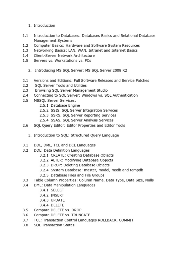 SQL Developer Course Outline 2.0 | PDF