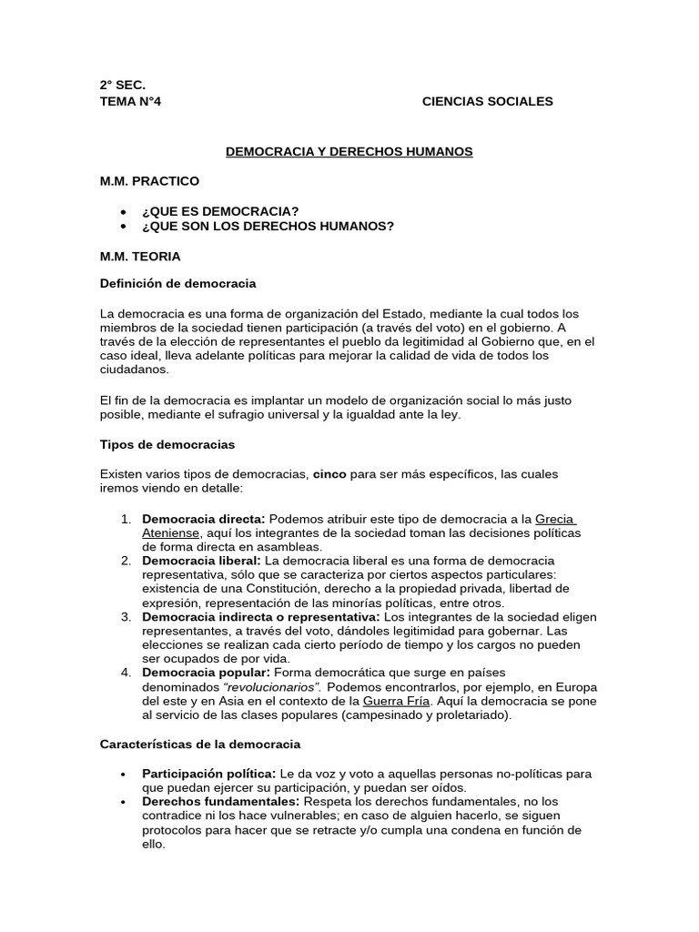 TEMA N°4 Democracia y Derechos Humanos | PDF | Democracia | Ideologías ...