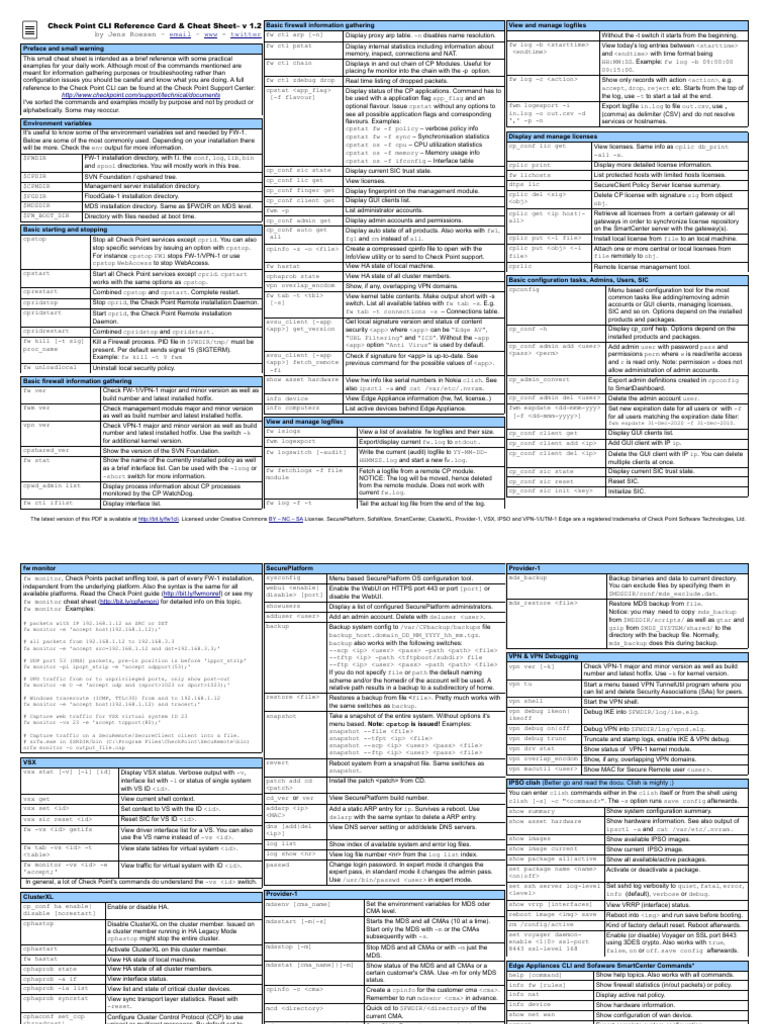 Check Point CLI Cheat Sheet v1.2 | PDF | System Software | Network ...