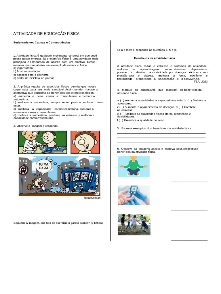 Atividade Física e Sedentarismo: Benefícios e Exemplos | PDF | Estilo ...