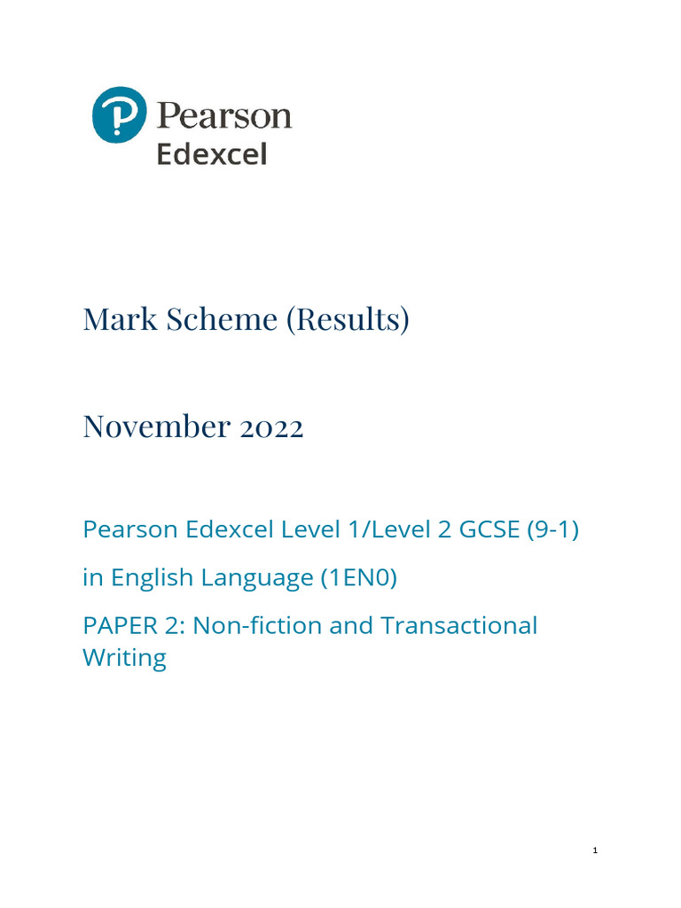 Edexcel GCSE English Language Paper 2 Mark Scheme November 2022 | PDF