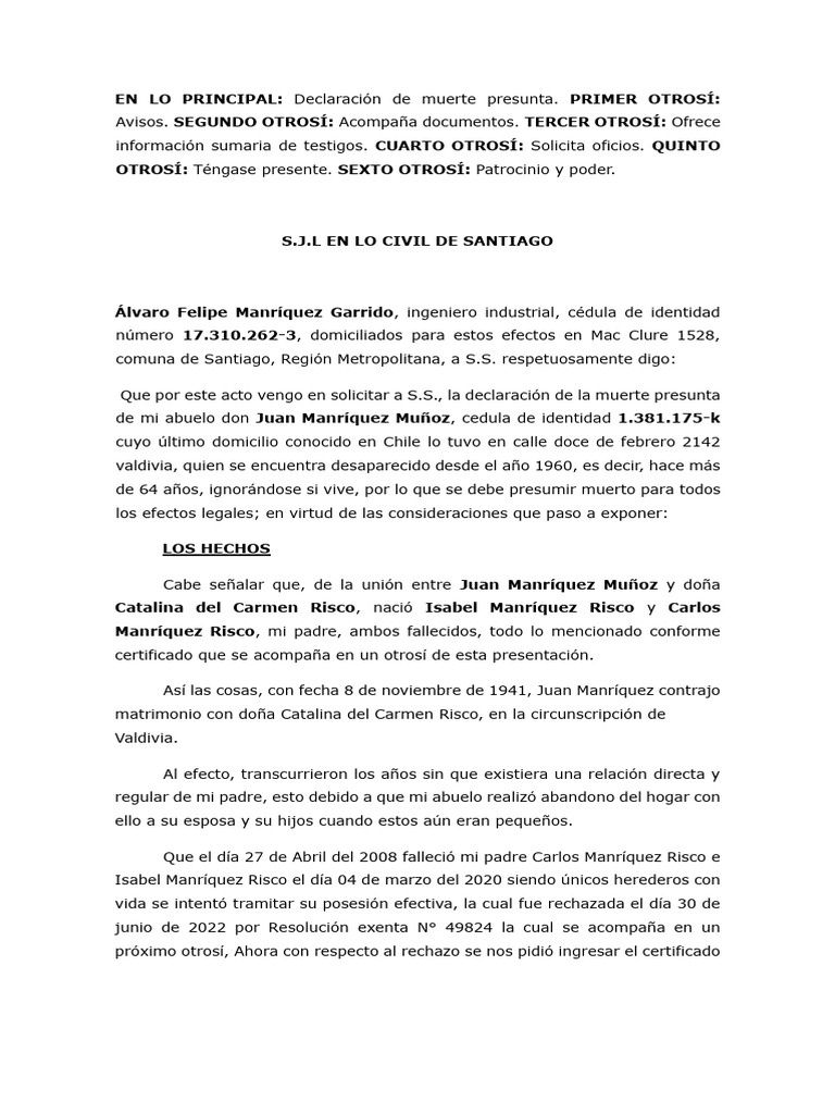 Solicitud de Declaración de Muerte Presunta | PDF | Gobierno | Derecho