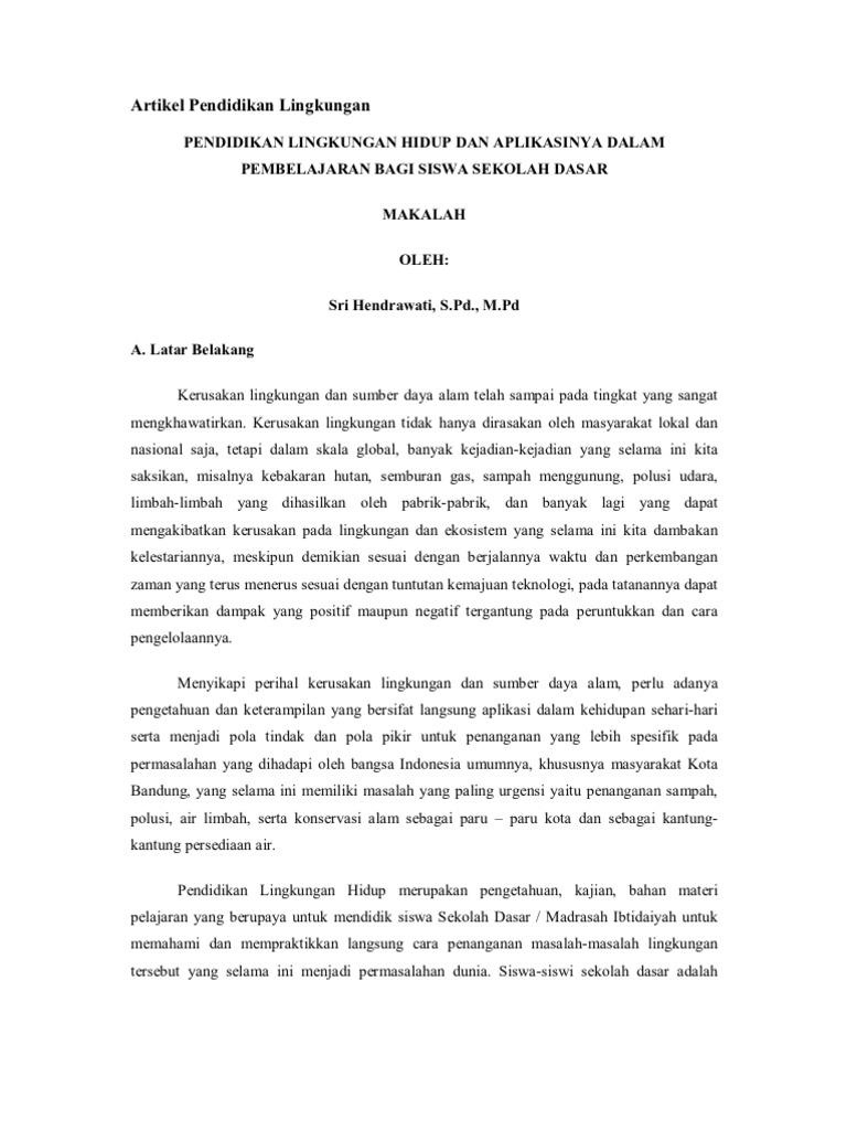 Artikel Pendidikan Lingkungan