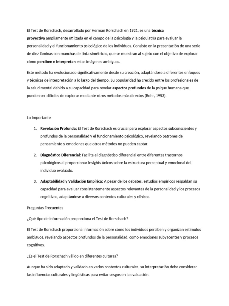 El Test De Rorschach Pdf