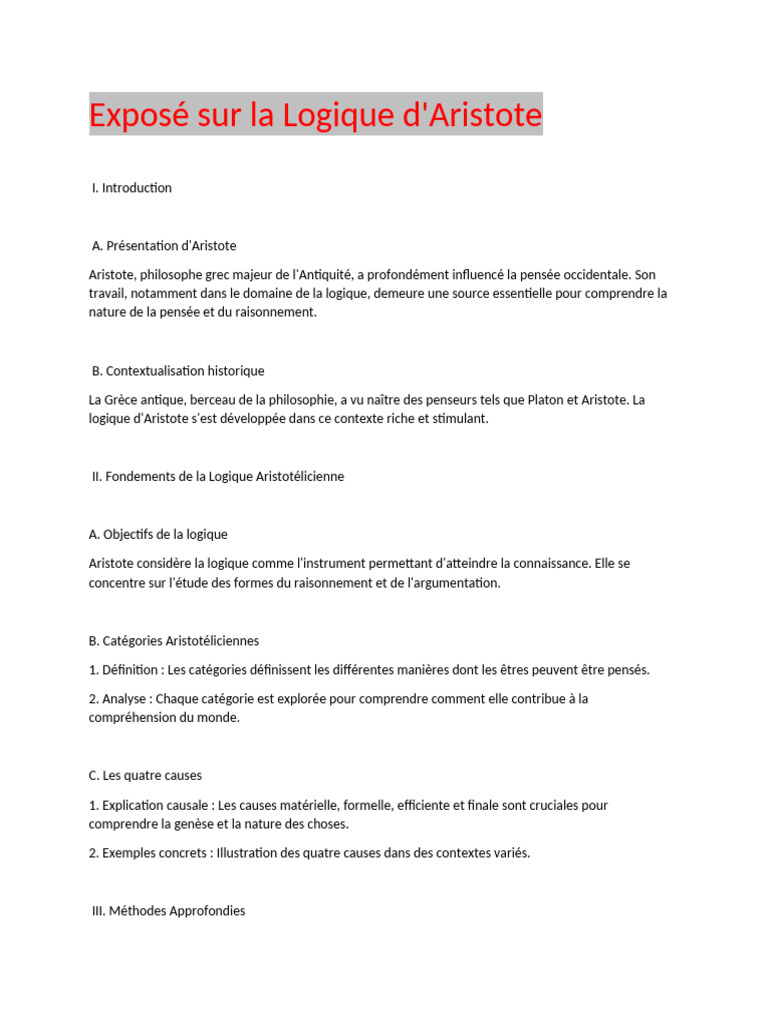 Exposé Sur La Logique D Aristote | PDF
