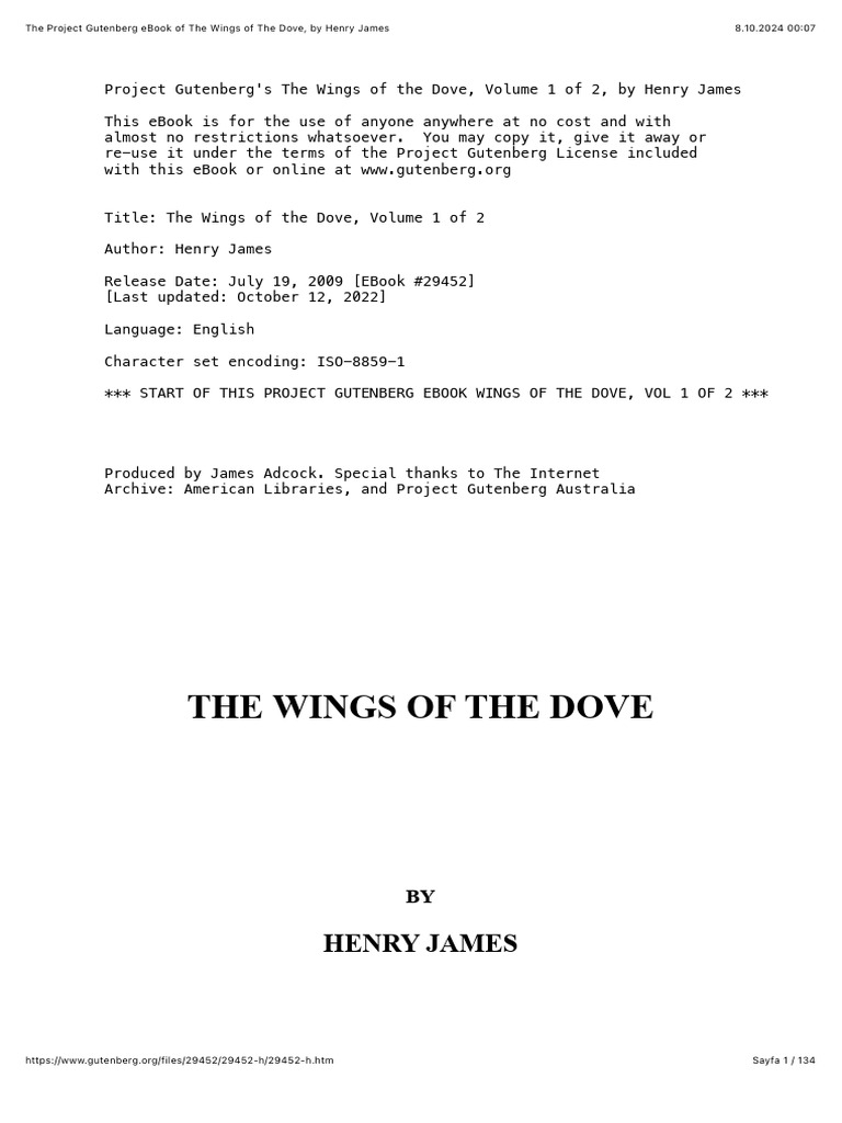 The project gutenberg ebook of the wings of the dove by henry james