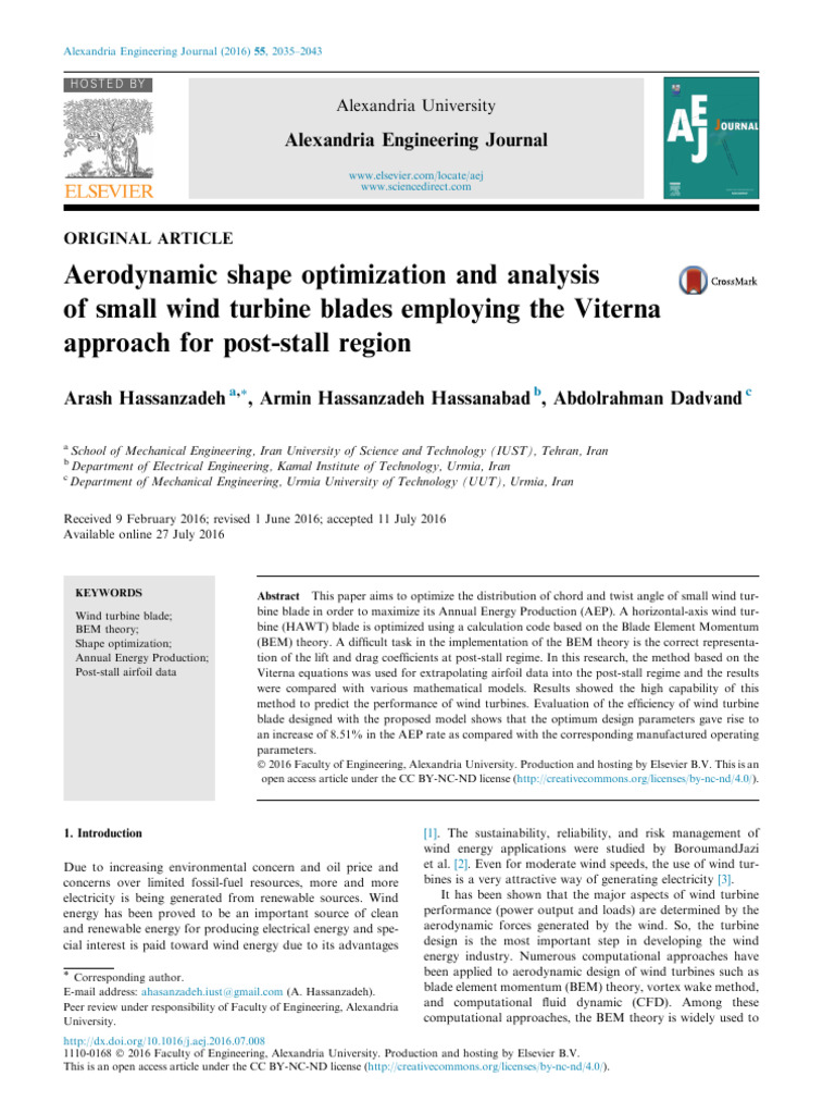 Aerodynamic Shape Optimization and Analysis of Small Wind 2016 ...
