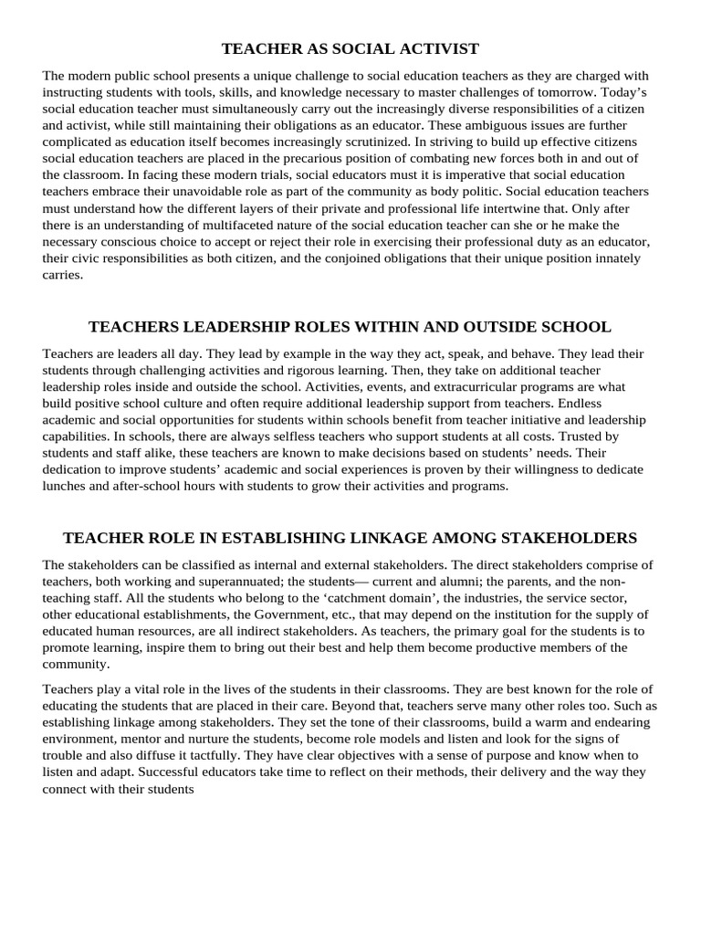 Teacher As Social Activist | PDF