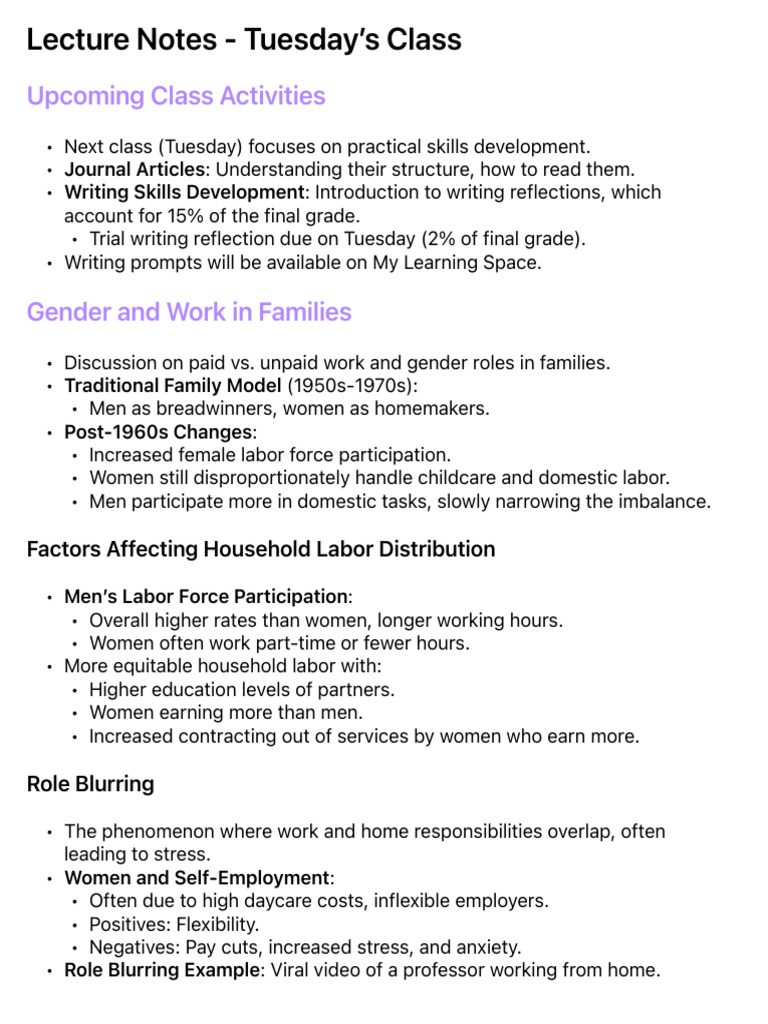 Gender Dynamics and Family Roles in Society Notes | PDF