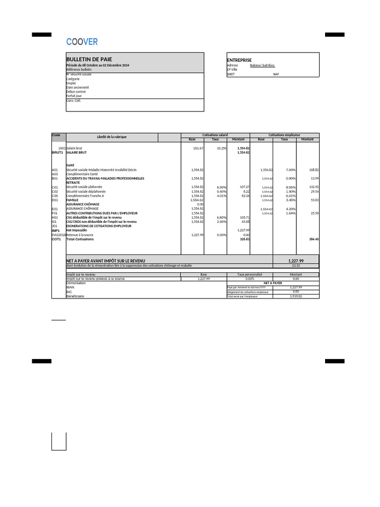 Bulletin de paie en RDC 2024 | PDF | Bulletin de salaire (droit ...