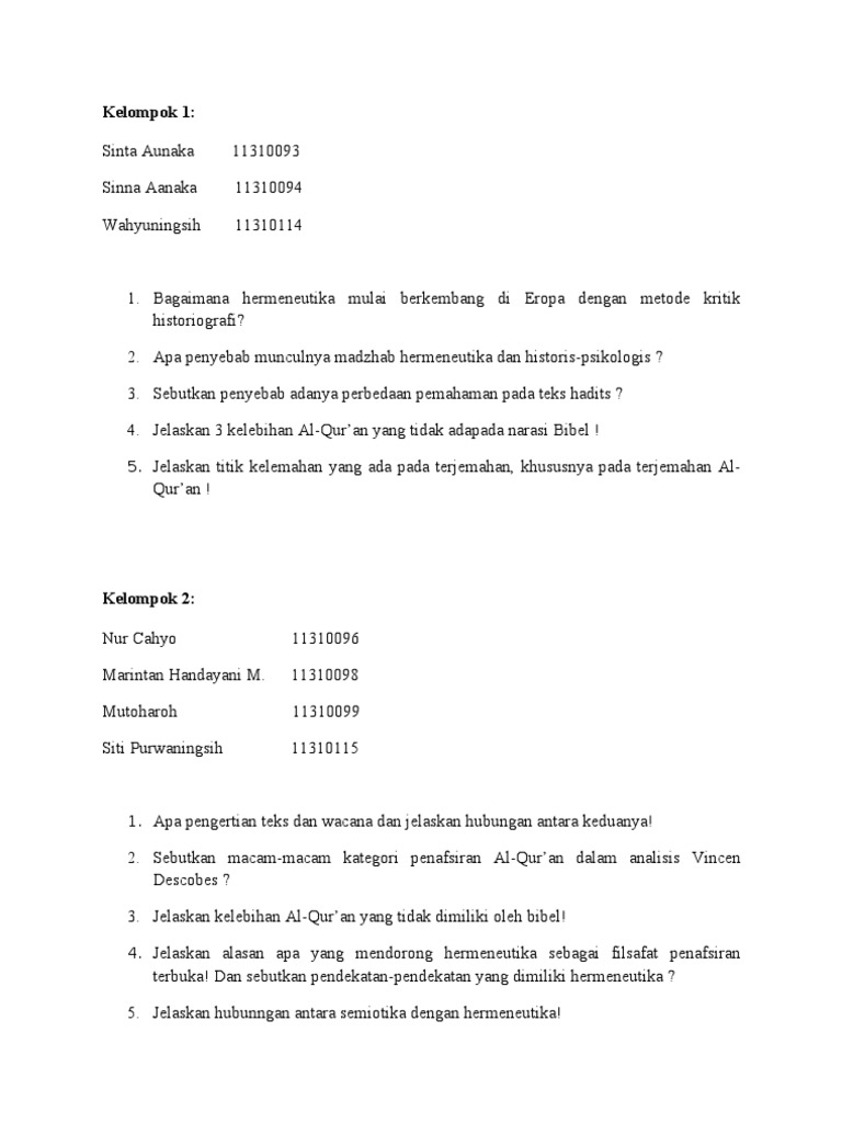 Tugas Membuat Soal Mata Kuliah Metodologi Studi Islam