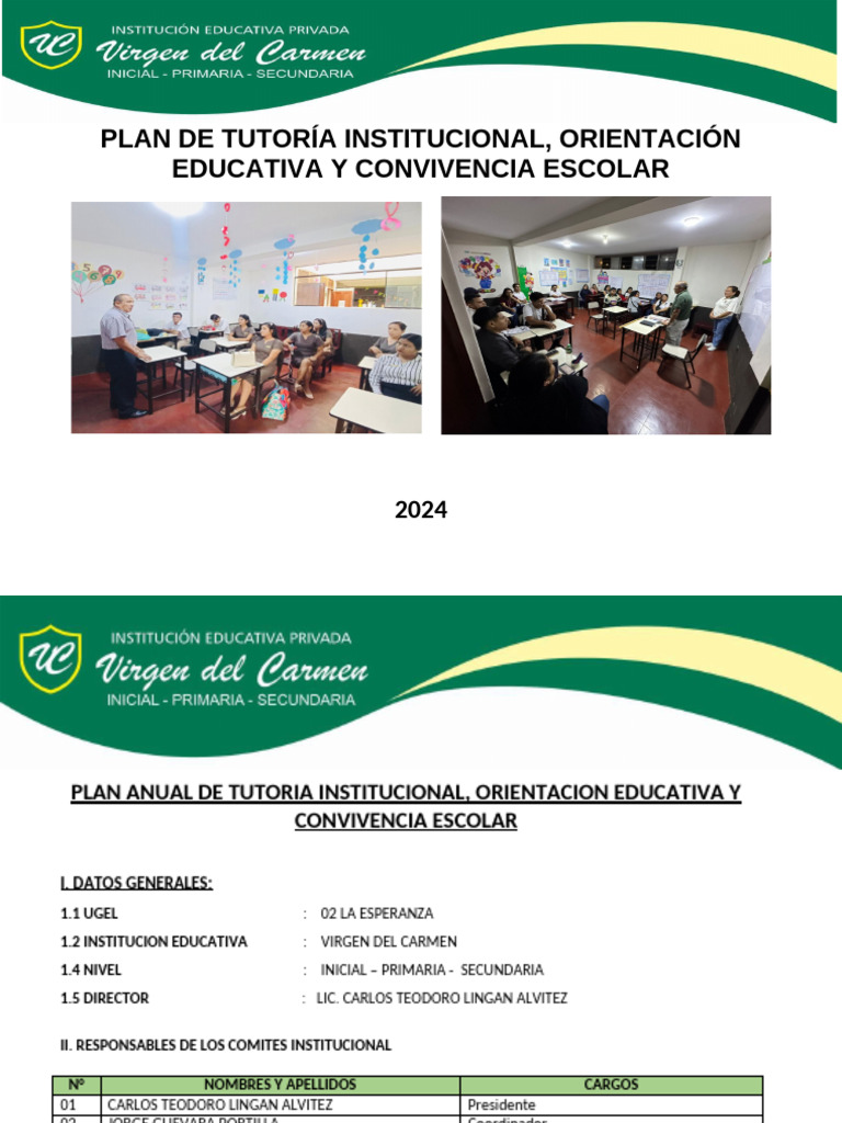 Plan de Tutoria y Convivencia Escolar 2024 | PDF