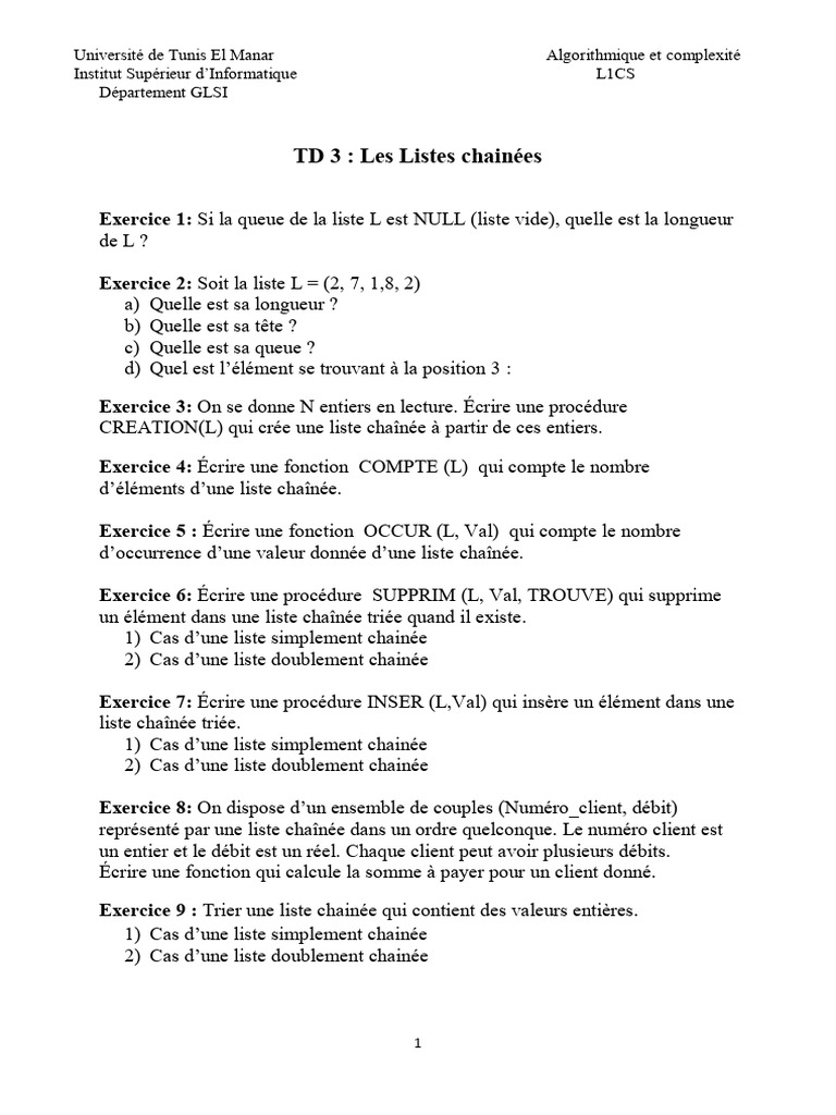 TD3 Listes Chainées | PDF