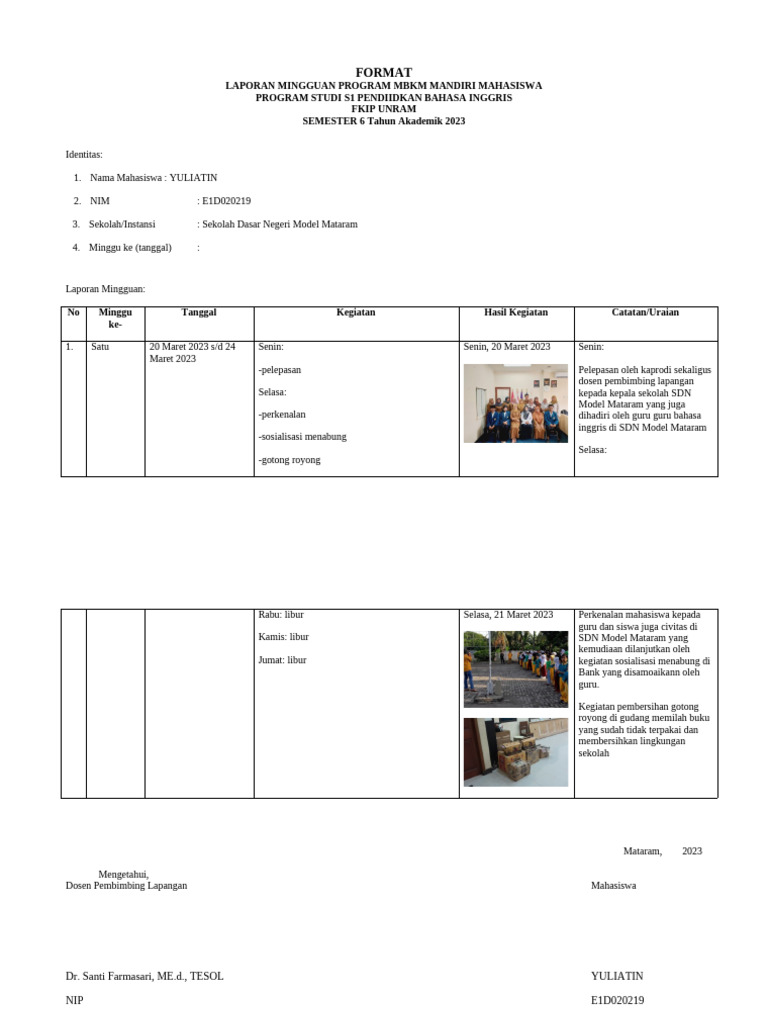 laporan minggu ke 1 | PDF