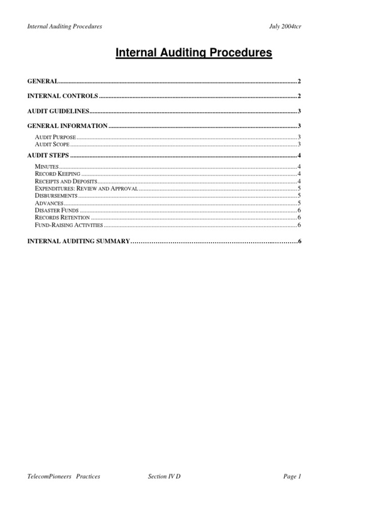 TelecomPioneers Internal Audit Guide | PDF | Audit | Internal Audit