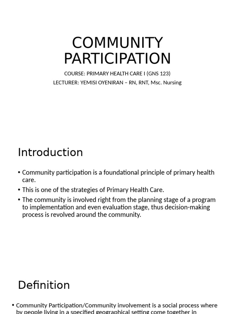 Community Participation in Health Care | PDF | Community | Social Science