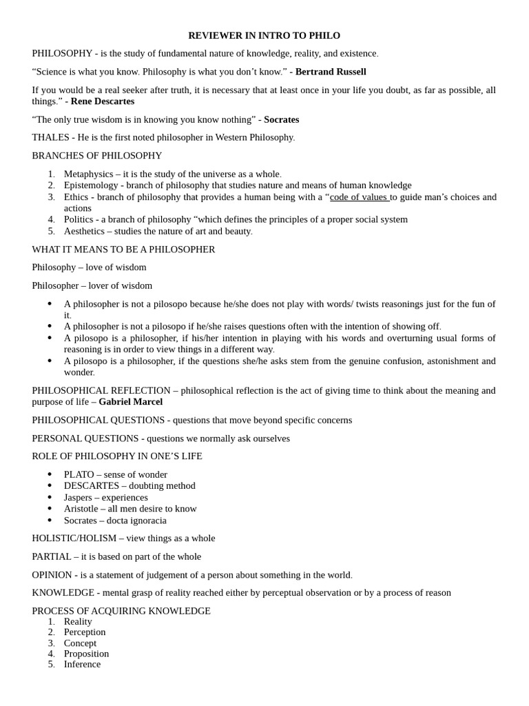 Reviewer in Intro To Philo | PDF
