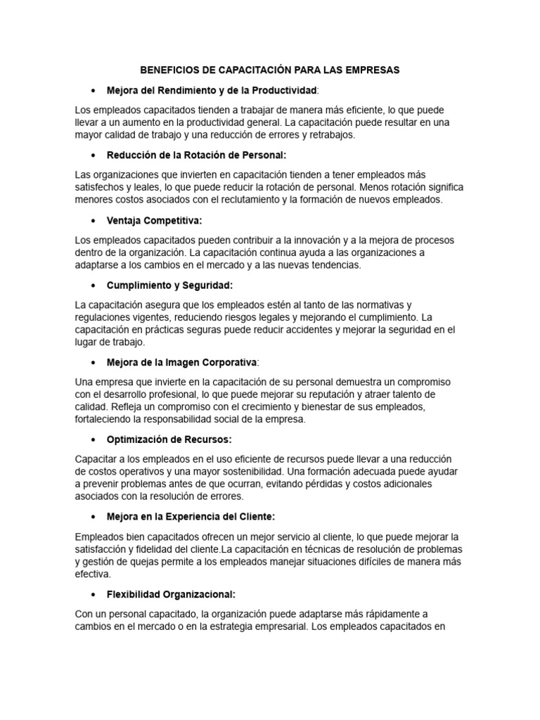 Beneficios De La Capacitacion Pdf