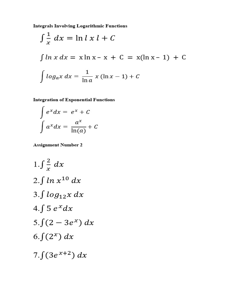 Integrals Involving Logarithmic Functions and Exponential Functions ...