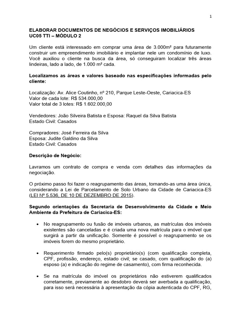 Uc5 Atividade 1 Elaborar Documentos de Negocios e Servicos Imobiliarios ...