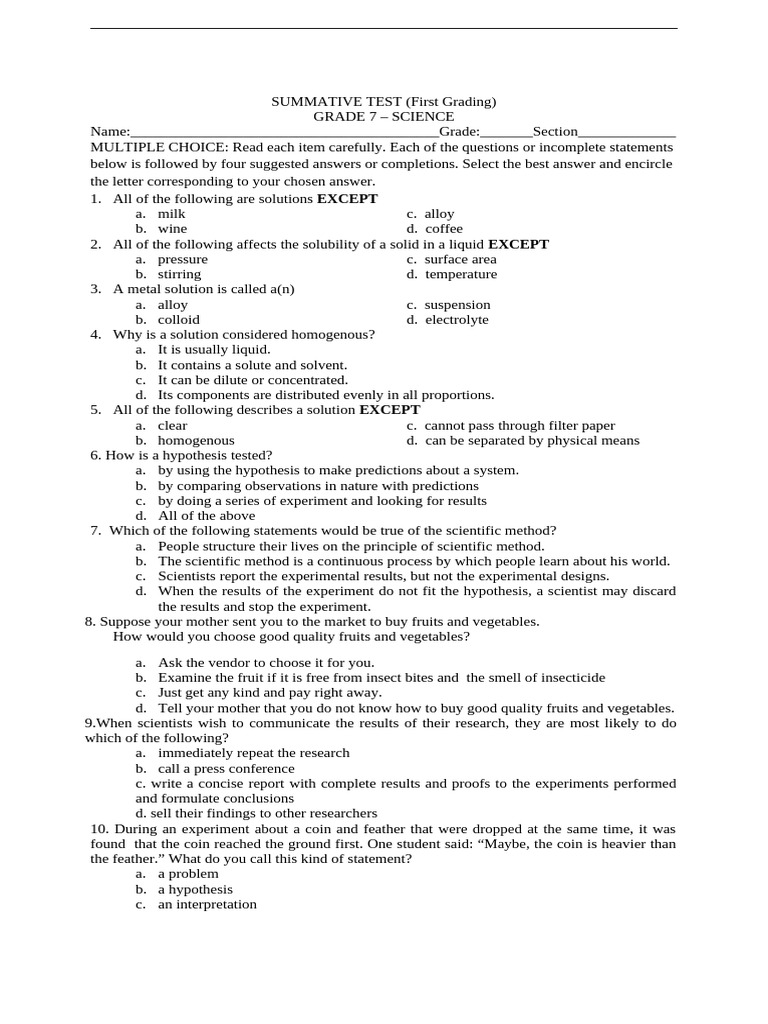 Unit Test 7 1st Grading Pdf