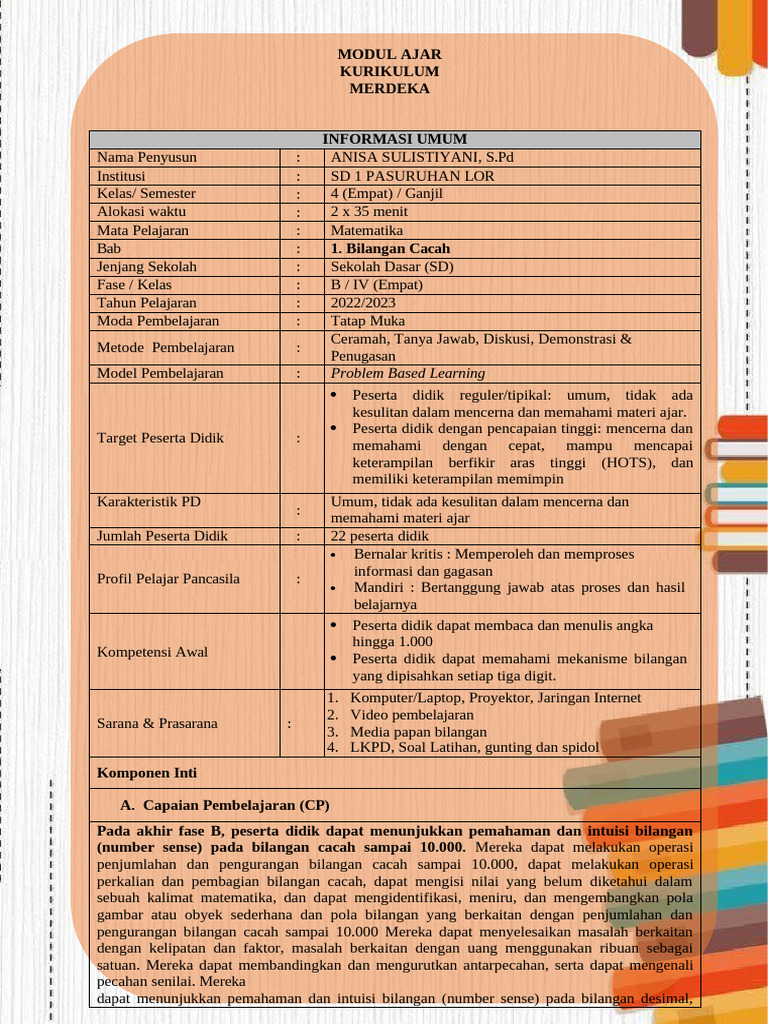 Modul Ajar Bilangan Cacah Kelas 5 | PDF | Seni | Sains & Matematika