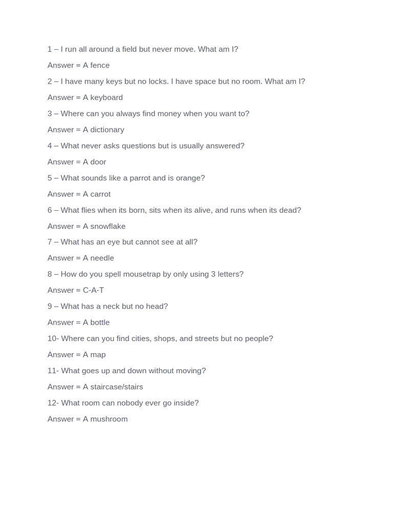 Riddles Answer 1 | PDF