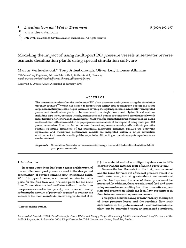 8 Impact Multi-Port RO Pressure Vessels in Seawater Reverse | PDF