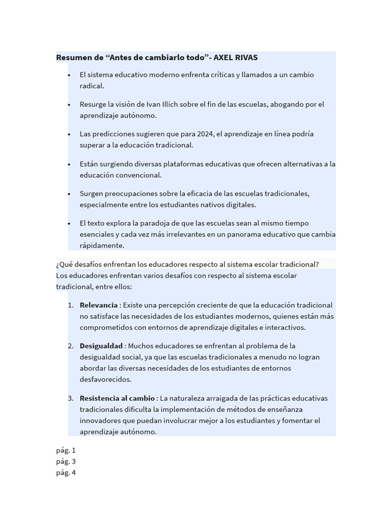 Resumen de ANTES DE CAMBIARLO TODO - AXEL RIVAS-1 | PDF | Aprendizaje